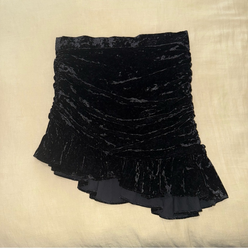 Zara Black Velvet Tiered Ruffle Mini Skirt